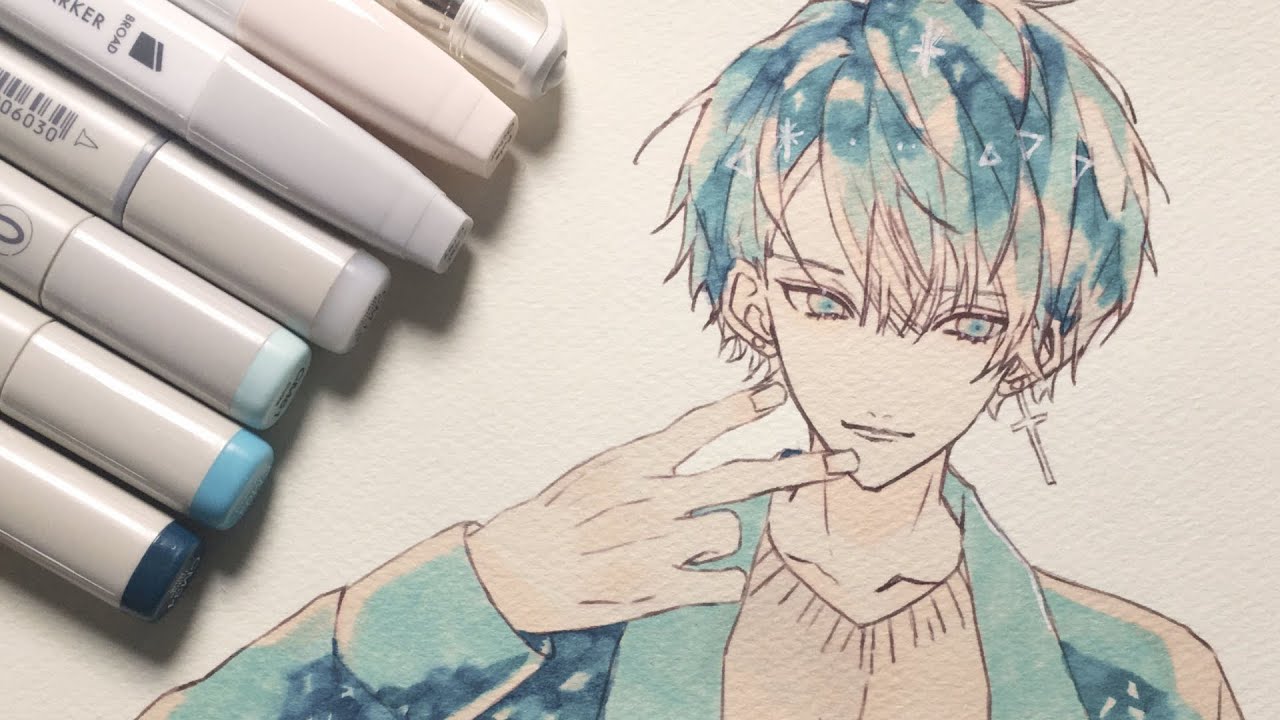 メ*ゲ様 男子 オリジナルイラスト アナログイラスト コピック 色紙