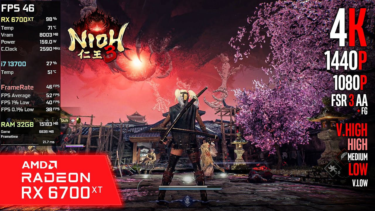 RX 6700 XT | Nioh 3 - 4K, 1440p, 1080p, FSR 3.1 AA - Very High