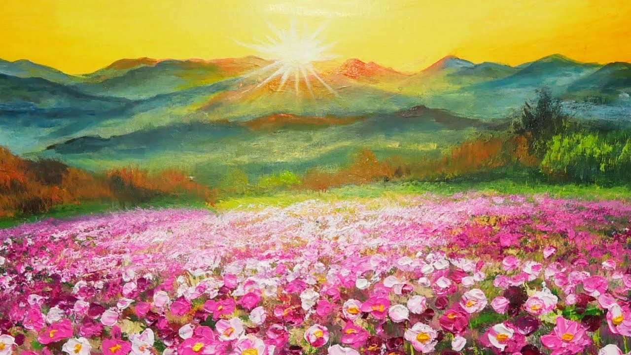 コスモスの丘】#油彩画 #芸術 #油絵 #絵 #アート #oilpainting #oil