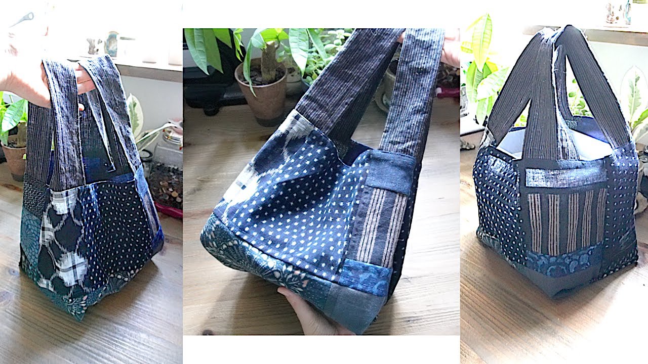 藍古布はぎれでお弁当コンビニエコバッグを作りました☺︎ レジ袋