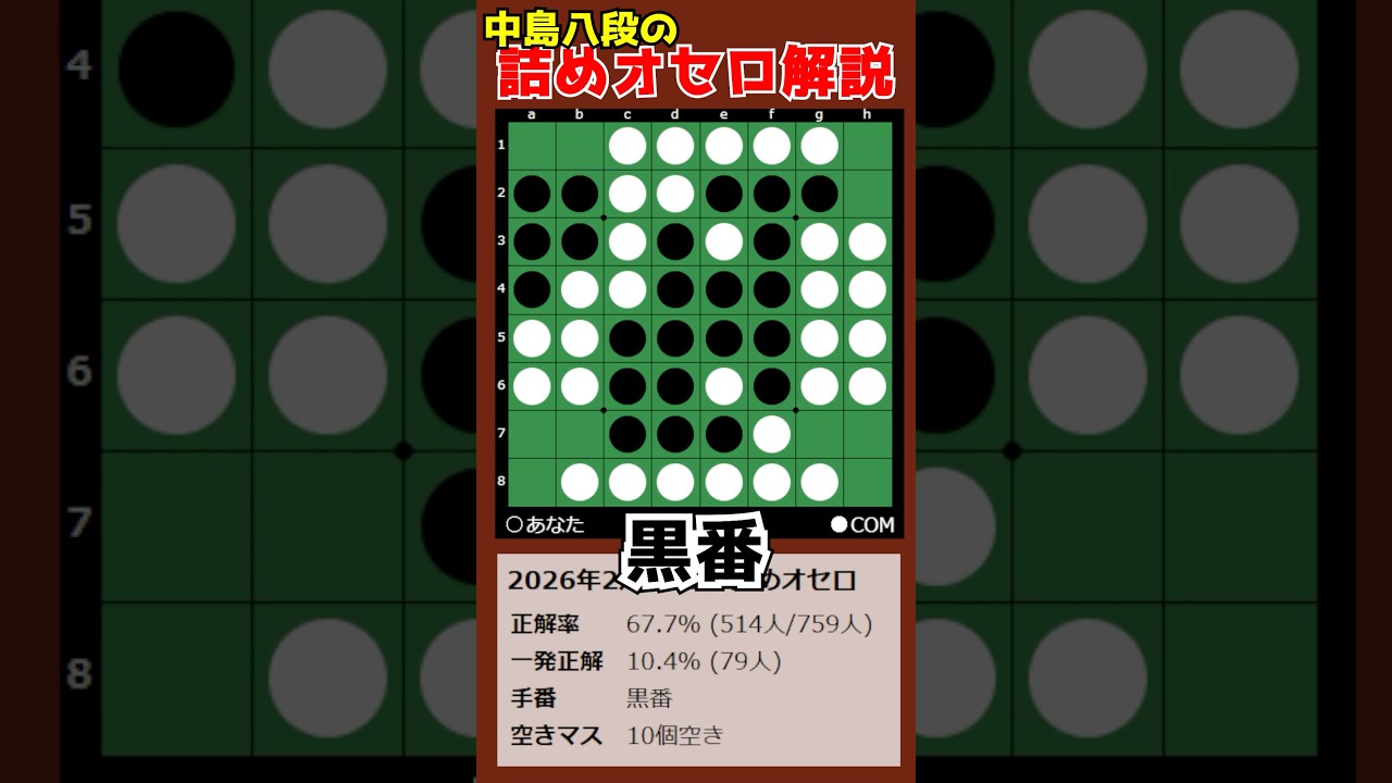 Nakajima 8-dan's Othello Checkmate Commentary 2026/02/16 #shorts