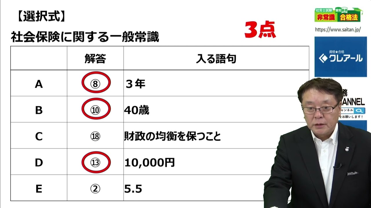 選択式解答速報】2023年度 社会保険労務士試験【クレアール社労士講座