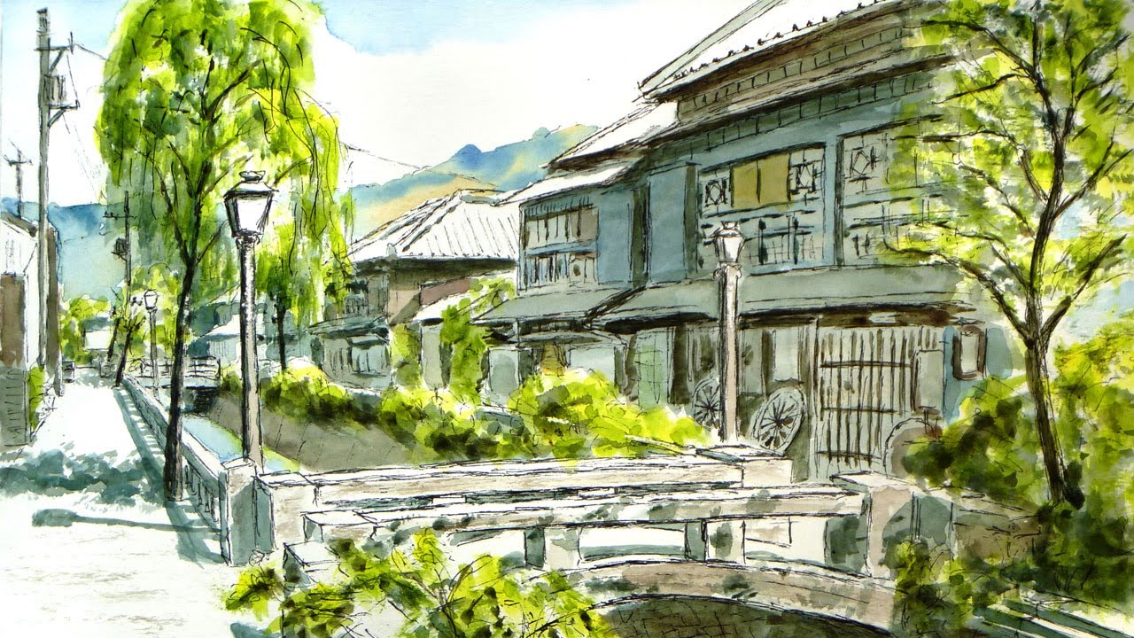 初夏の函館湾と八幡坂 【透明水彩風景画】 ／ Hakodate Hokkaido Japan