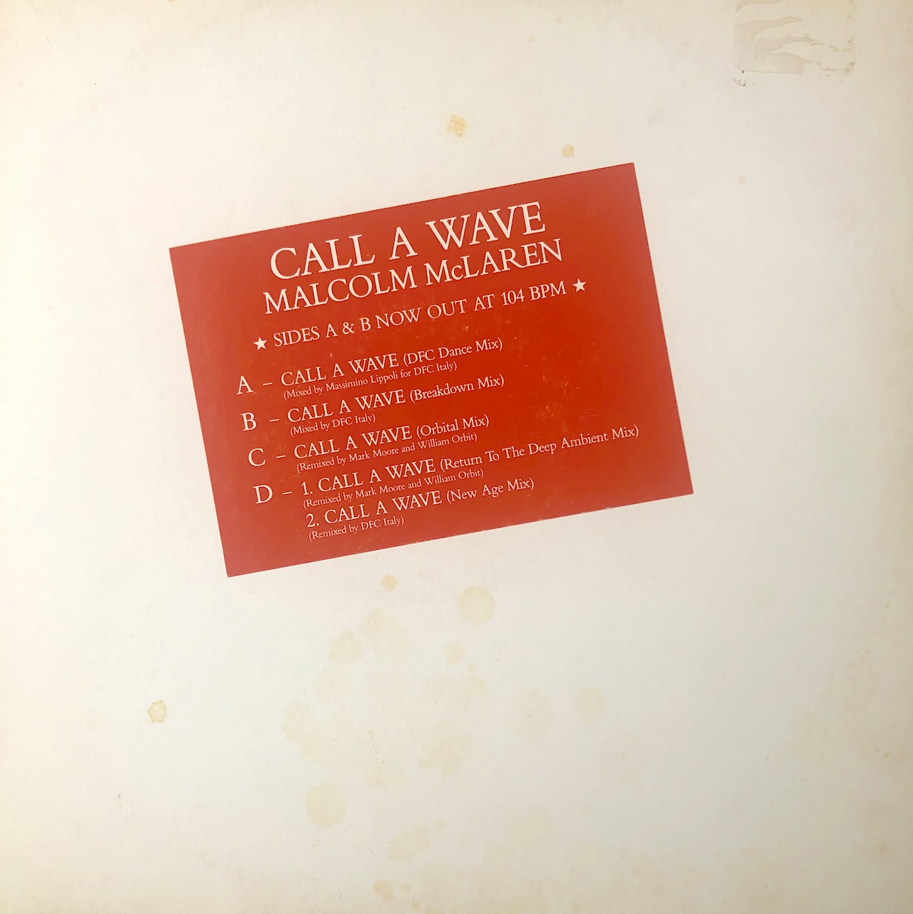 Malcolm McLaren / Call A Wave / Be With Records – Ban Ban Ton Ton