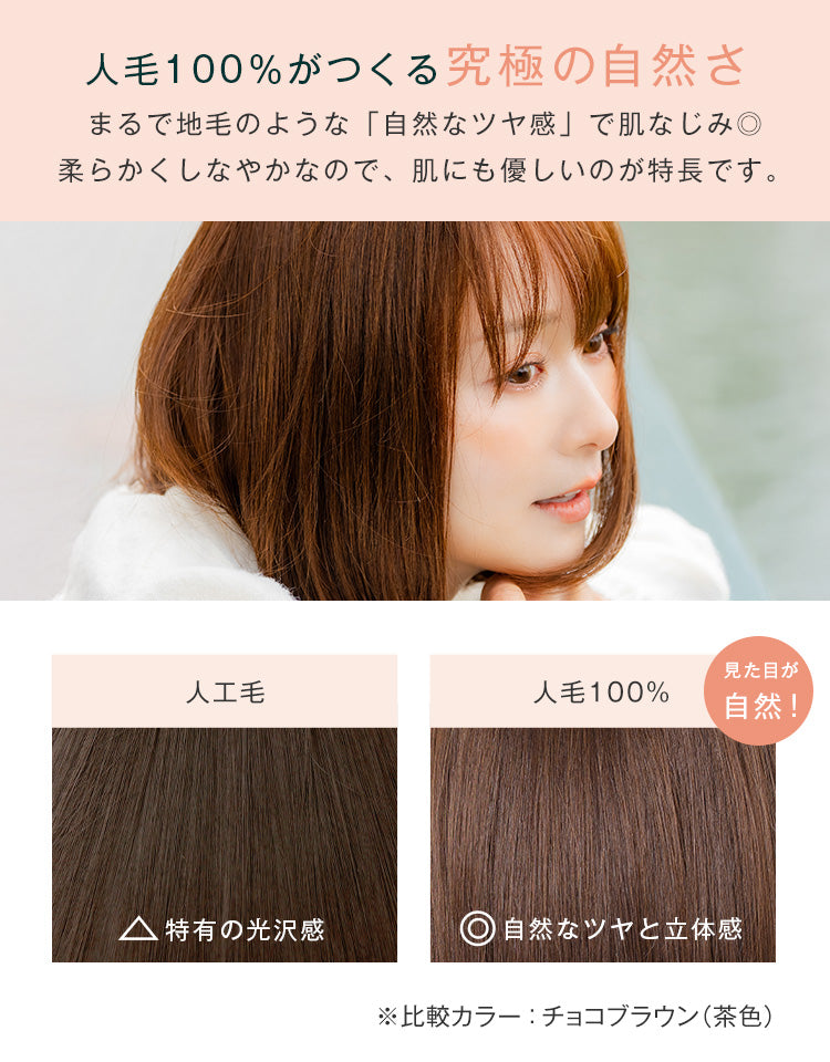 ナチュフィット人毛100% ショート/ボブ/ミディ フルウィッグ｜リネ