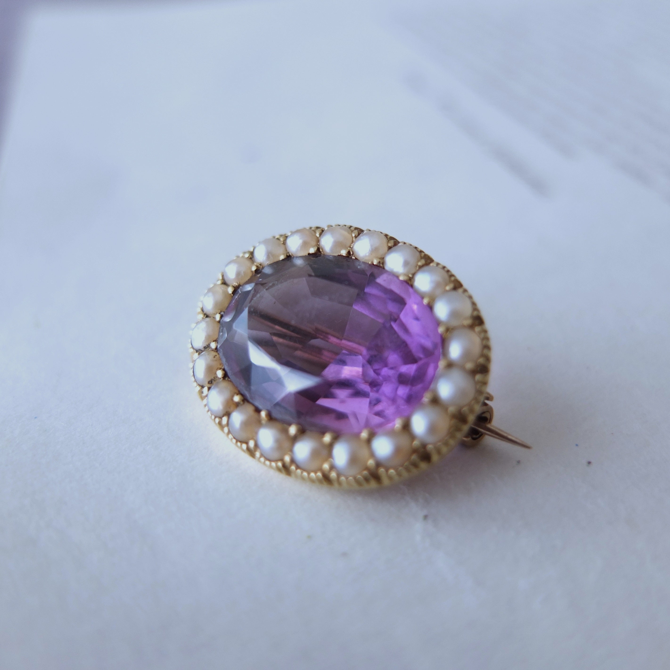アンティークシードパール＋15ctゴールドアメジストブローチ – illum