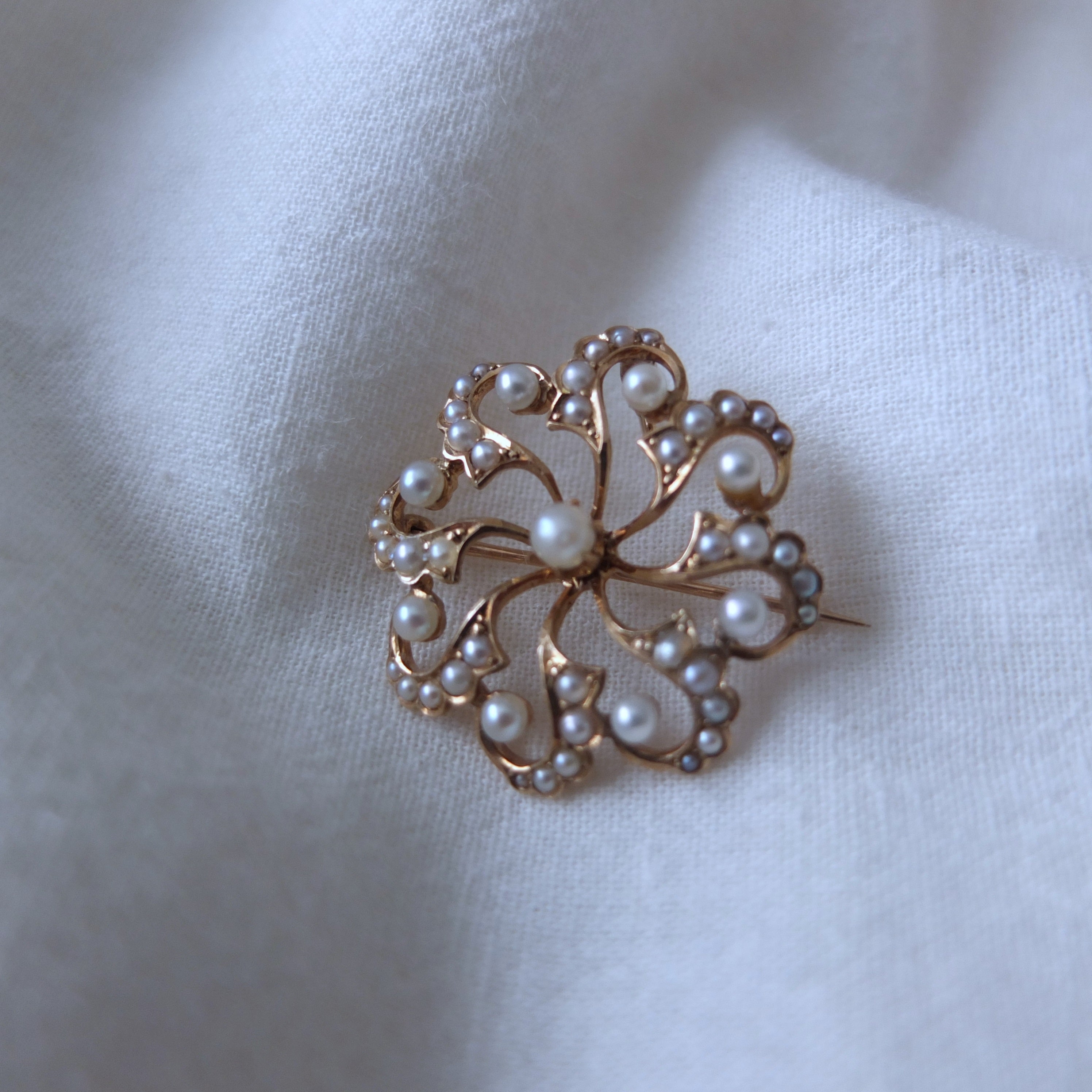 イギリスアンティーク 14Kゴールド＋シードパールブローチ兼ペンダント