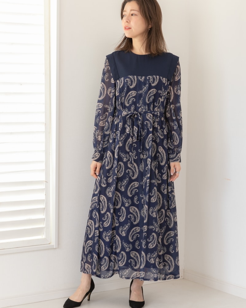 ペイズリー柄 切替ワンピースドレス | プレフェリール(PREFERIR
