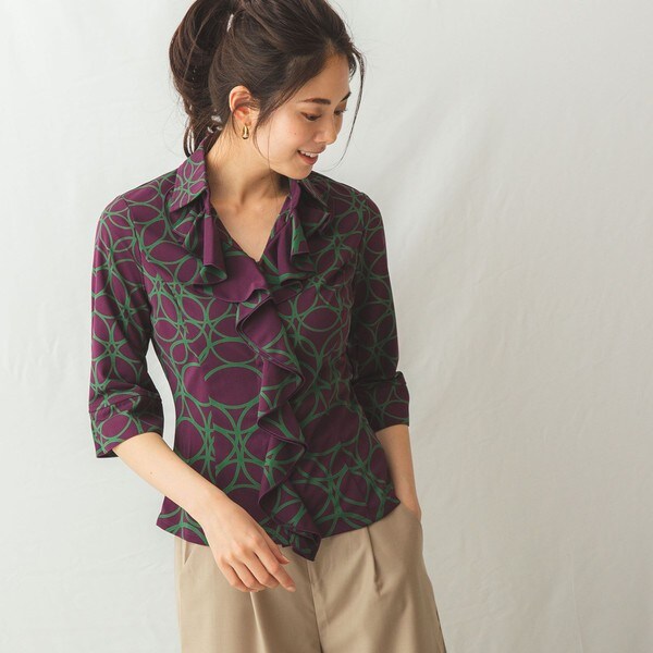 幾何柄カットソー襟付きフリルブラウス | ナラカミーチェ(NARACAMICIE