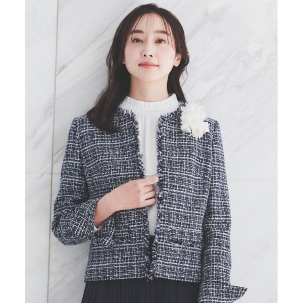入卒セレモニー通勤】ラメツイード ノーカラージャケット | アン