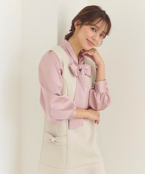 セール】 【洗える】サテン ボウタイブラウス （シャツ・ブラウス