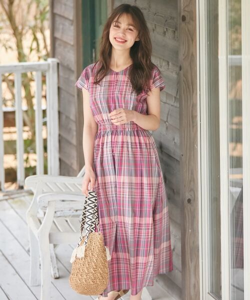 セール】 【L'aube】マドラスチェック ワンピース （ミニ丈・ひざ丈