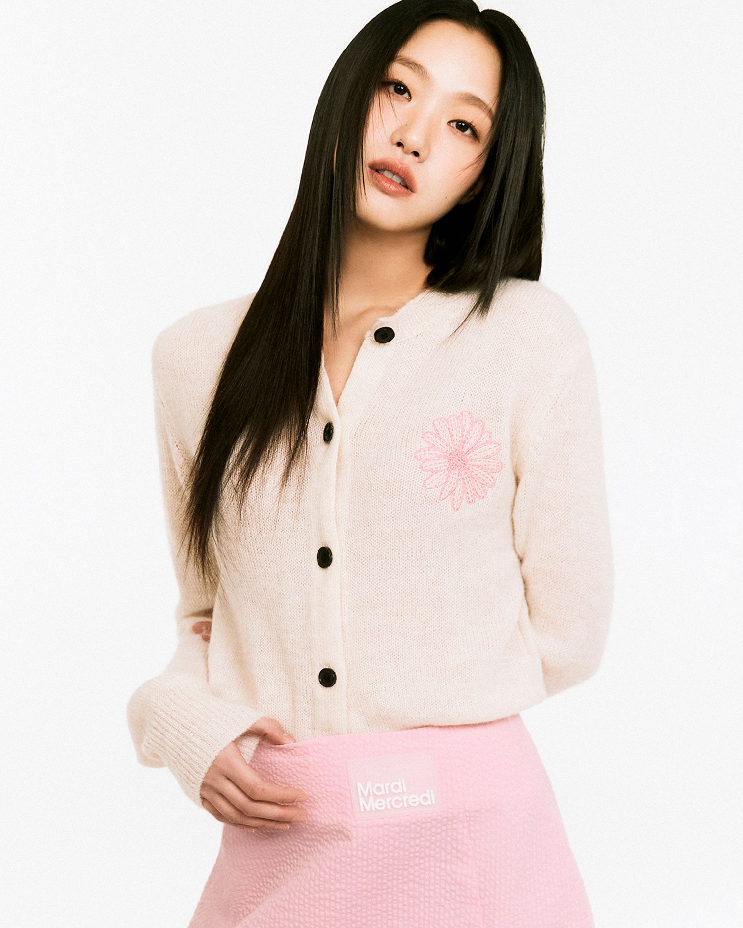 MUSINSA | MARDI MERCREDI MOHAIR CARDIGAN ROUND NECK_IVORY PINK
