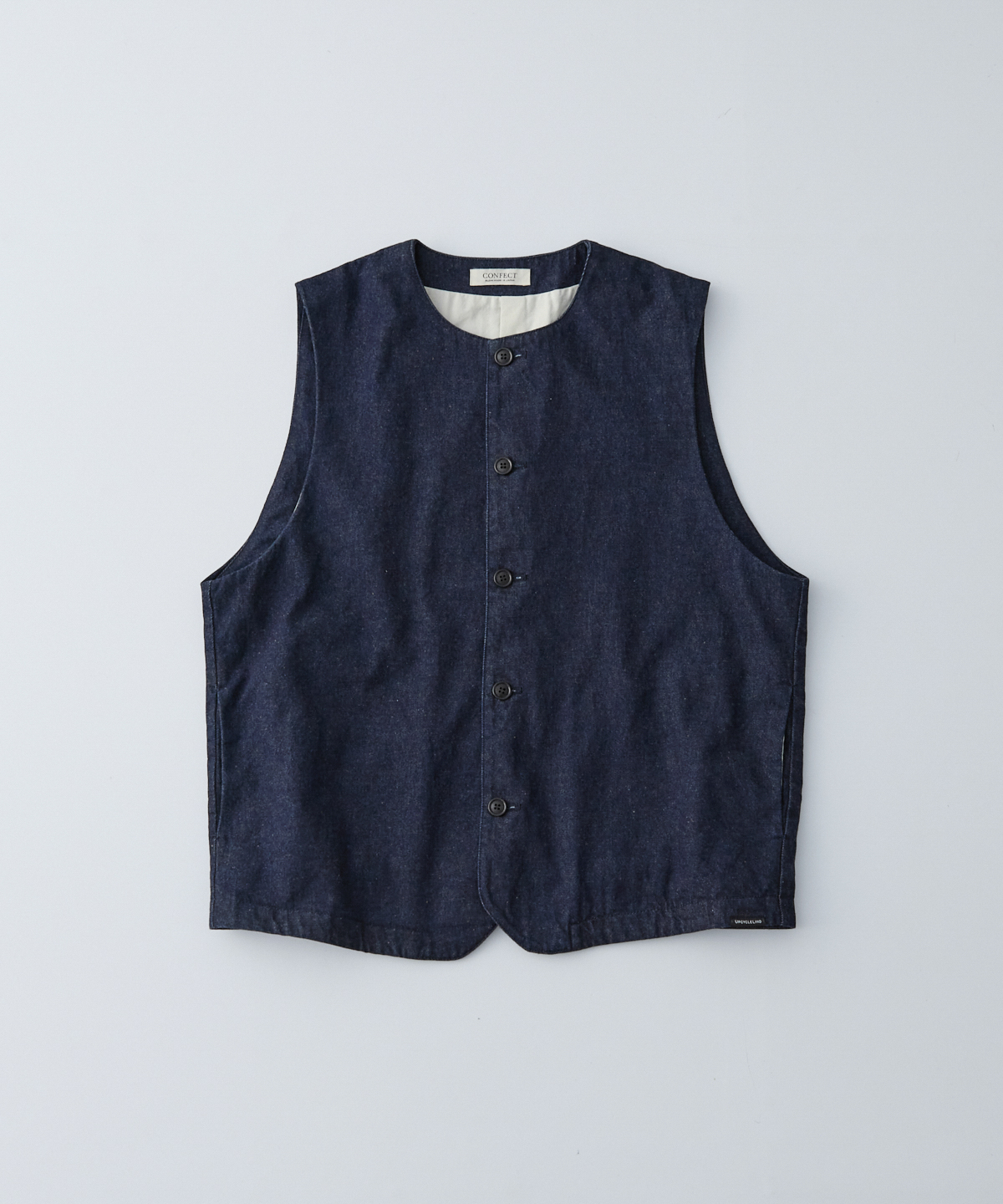 UpcycleLino 】9.5ozデニム クルーネックベスト｜nest Robe / CONFECT