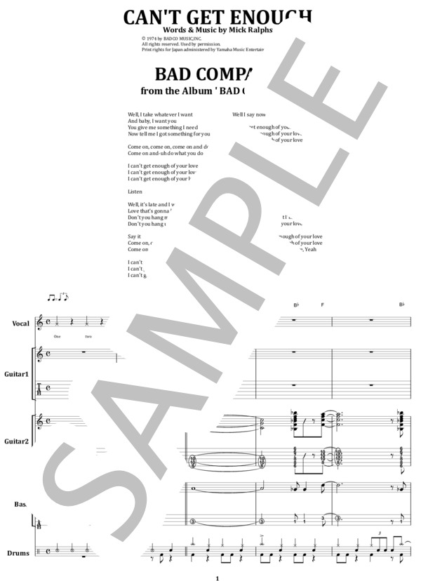 楽譜】BAD COMPANY / CAN'T GET ENOUGH バンド・スコア from68 / BAD