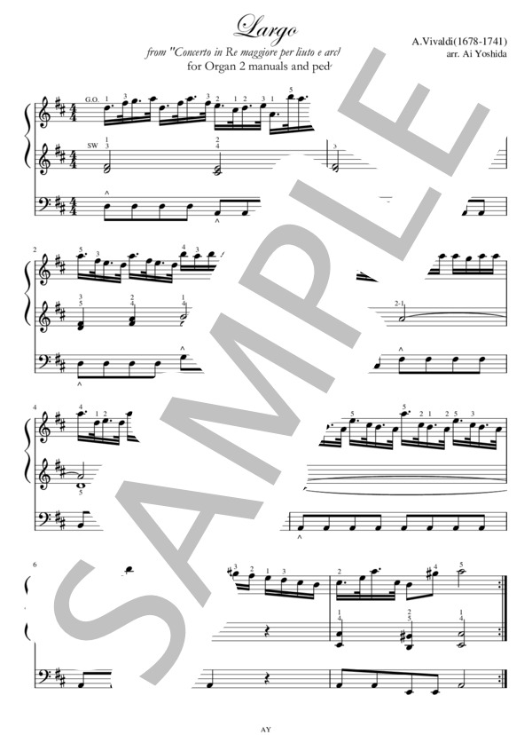 楽譜】ラルゴ / A. ヴィヴァルディ「リュート協奏曲 二長調」RV93Largo