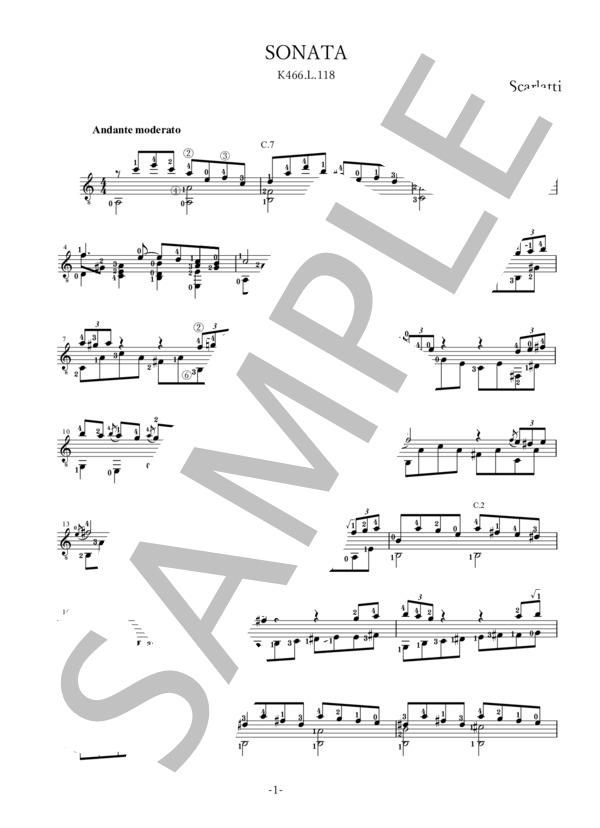 楽譜】ソナタ K.466 / ドメニコ・スカルラッティ (ギターソロ / 上級