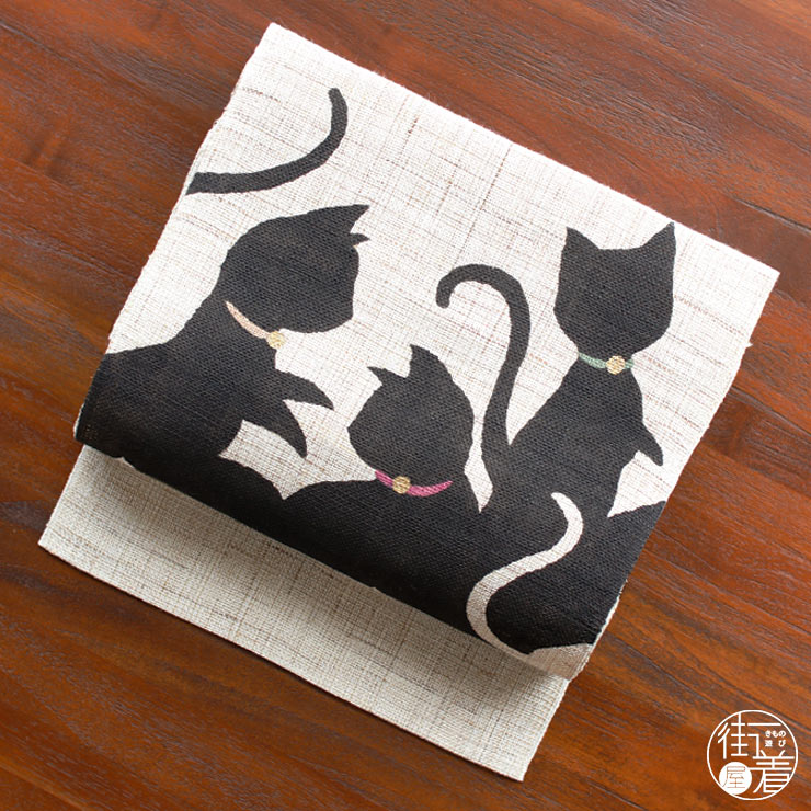楽天市場】＼WeekendSale開催中!／[本麻] 夏名古屋帯 隠れた猫 (麻/黒
