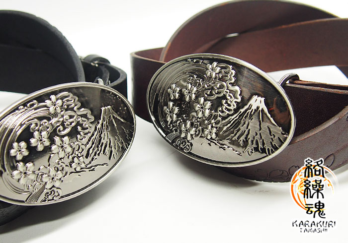 絡繰魂[からくりだましい] 富士波桜バックル 和柄ベルト/271901/送料