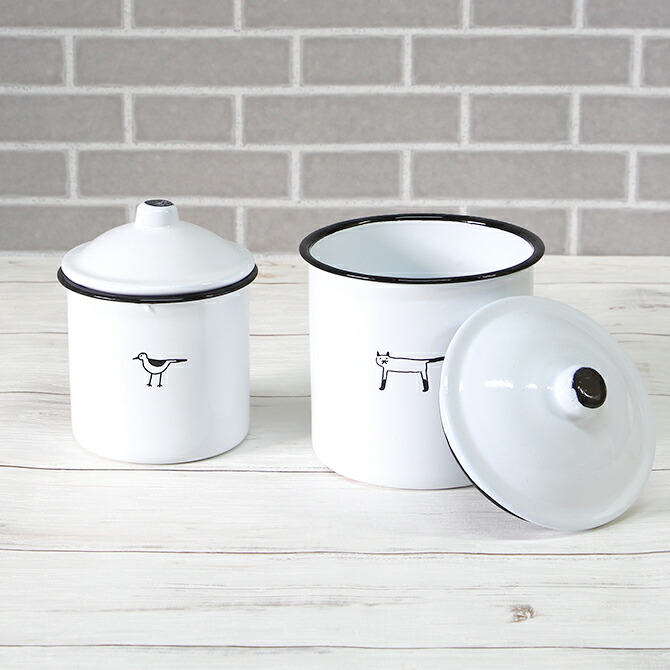 楽天市場】ホーロー ねこ＆とり キャニスター 2個セット/ 保存容器