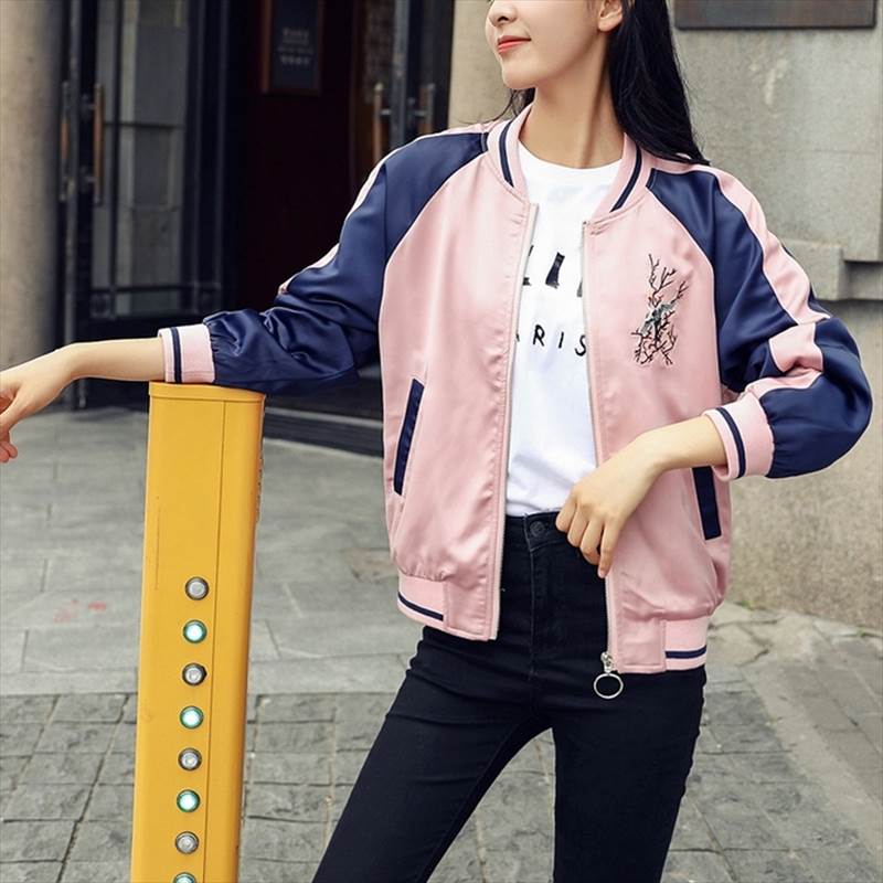 楽天市場】刺繍入りスカジャン バイカラージャンパー レディース