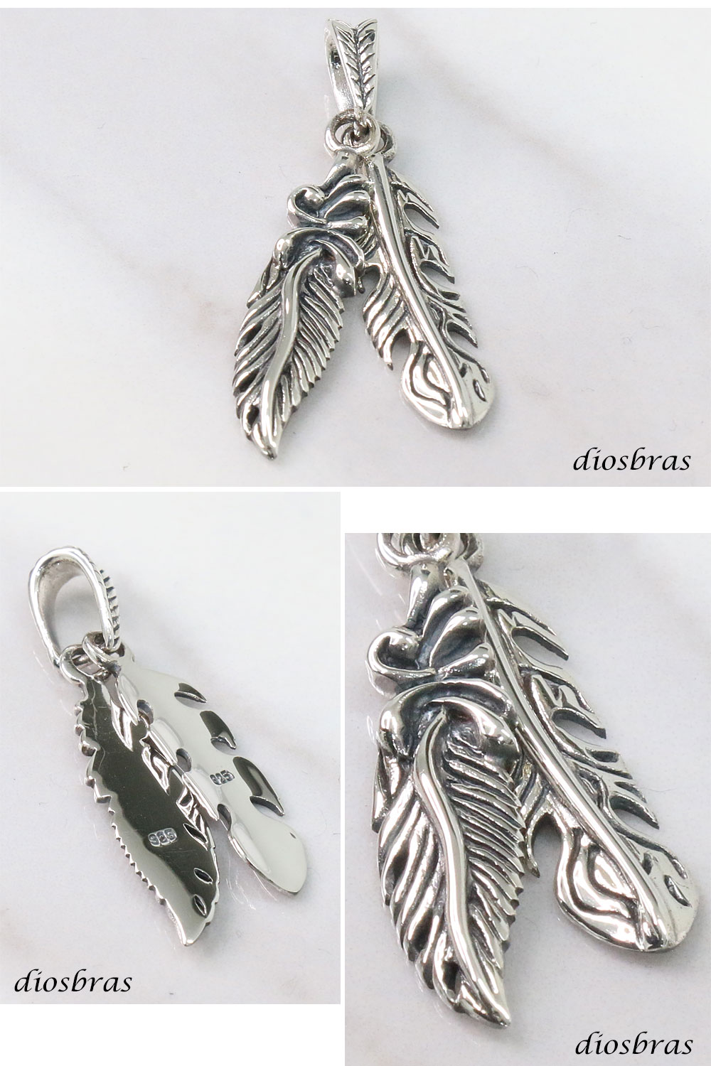 2連フェザーペンダント トップ シルバー 925