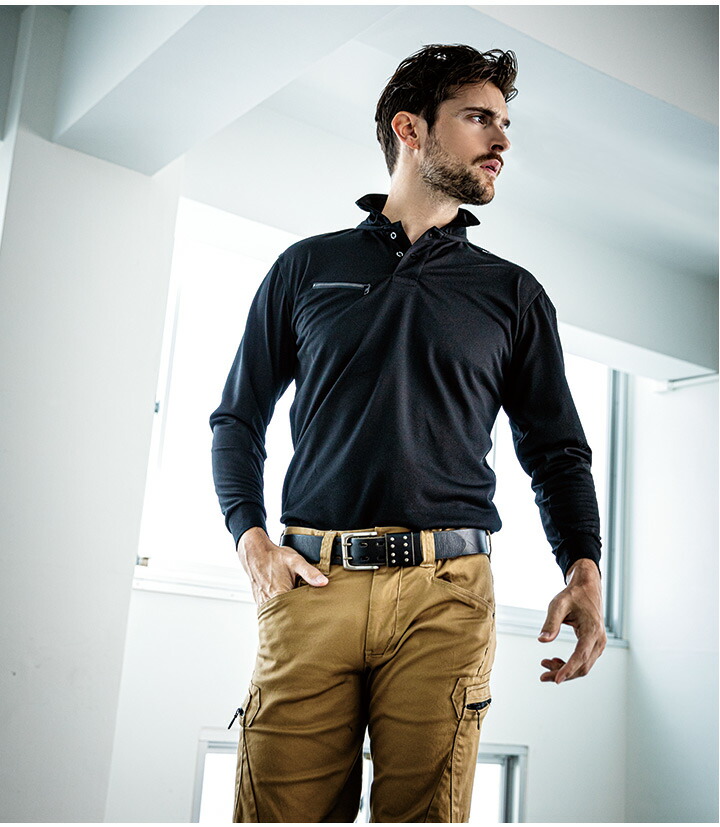 長袖ポロシャツ イーブンリバー NX406 ドライシールポロシャツ 作業着