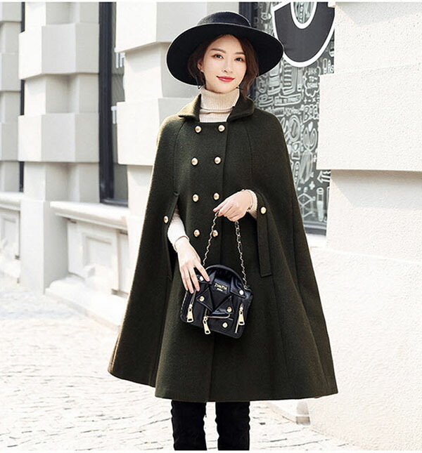 楽天市場】ケープ コート マント ミディアム丈 ボア有り ポンチョ