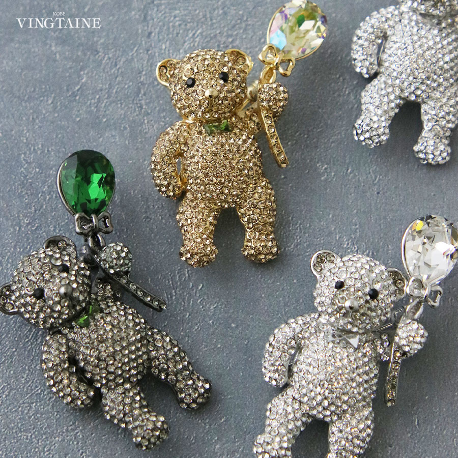 ☆送料無料☆ くまモチーフパヴェブローチ BC-190 | ブローチ