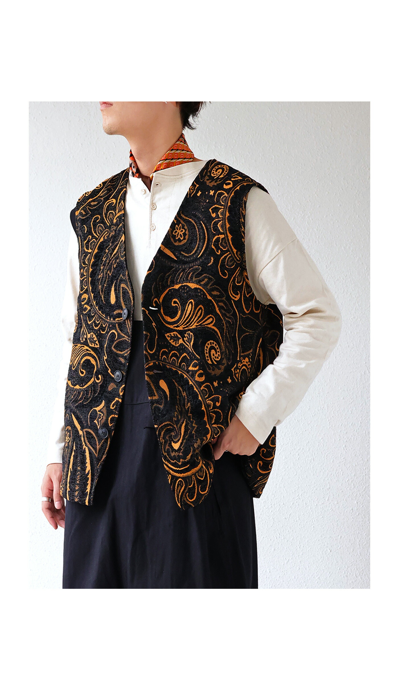 ジャガード織り ペイズリー柄ベスト ベスト メンズ 送料無料・再販