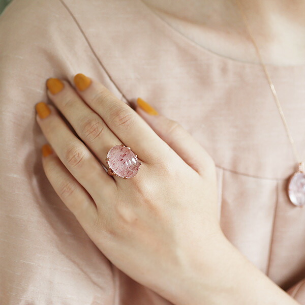 数量限定 20×15mm 大粒ストロベリークオーツ オーラリング Ardito