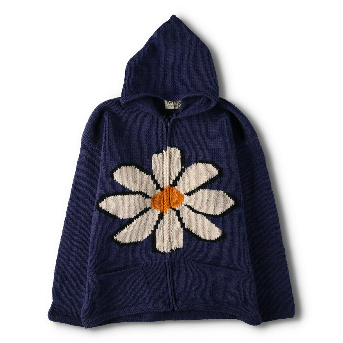 古着 Minga Imports 花柄 デイジー柄 エクアドルニットジップパーカー