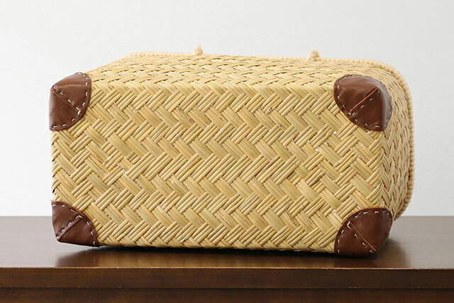 スズ竹市場かご(岩手県鳥越竹細工/籐ハンドル/ミニサイズ/レザー底あて