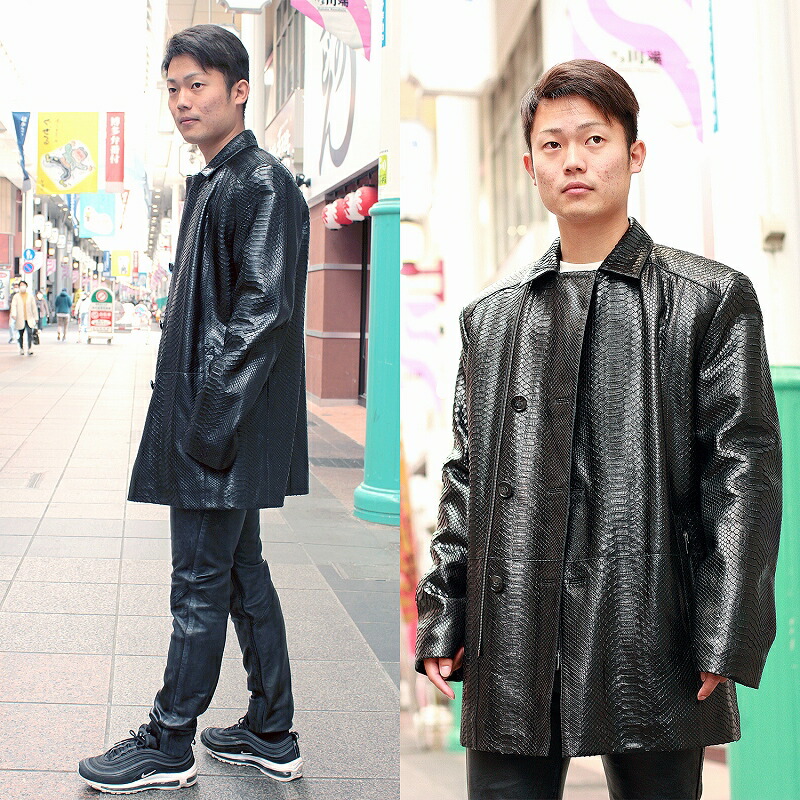 パイソン ステンカラージャケット メンズ ブラック 4276