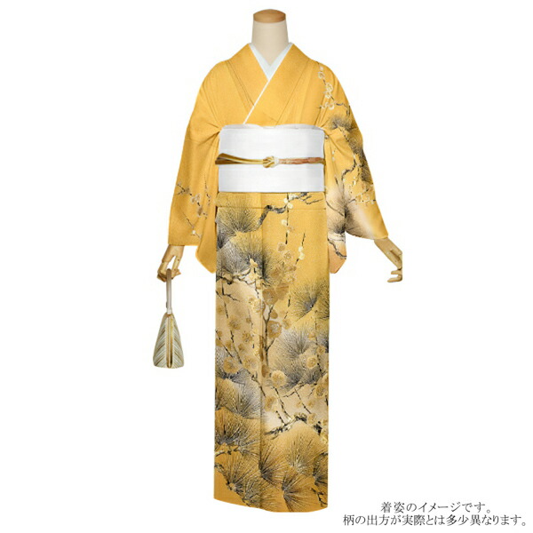 仕立て上がり 訪問着 単品 桂由美 「黄金色 松に梅」 正絹 着物