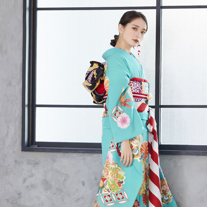 楽天市場】【成人式 振袖 レンタル】RS1622 正絹 ミントブルー 松笹に