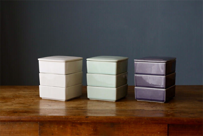 楽天市場】＼期間限定特典 かや織ふきん／ 三段重 陶器 保存容器 食洗