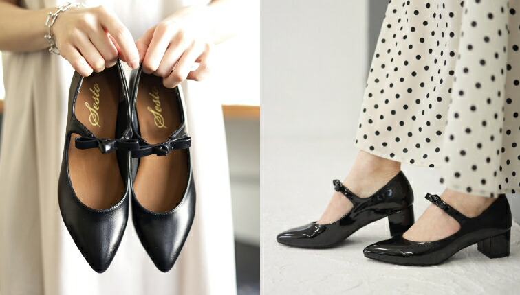 リボンストラップミドルヒールポインテッドトゥパンプス | SESTO