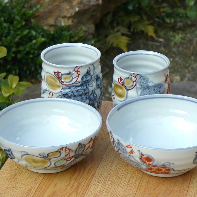 六瓢夫婦湯呑と夫婦茶碗セット 瑞昭 - 京焼清水焼 松韻堂