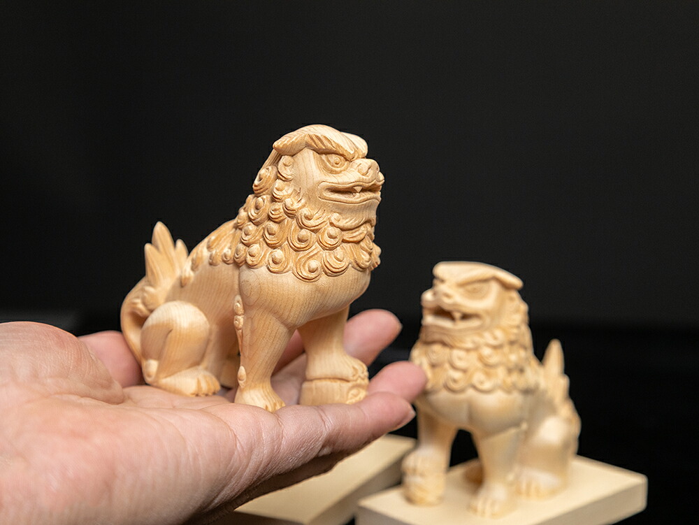 楽天市場】【総高10cm】狛犬・獅子 木彫り 仏像 一刀彫 / 素材：桧