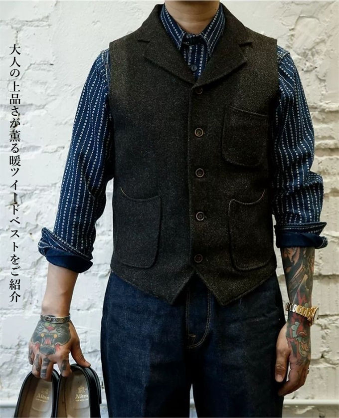 楽天市場】ベスト メンズ スーツ ジレ ツイード ウール アメカジ