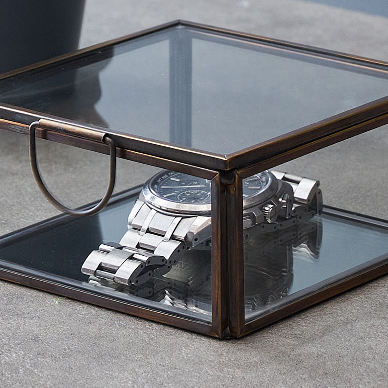 楽天市場】ガラスと真鍮でできた鏡付き収納ケース アンティーク