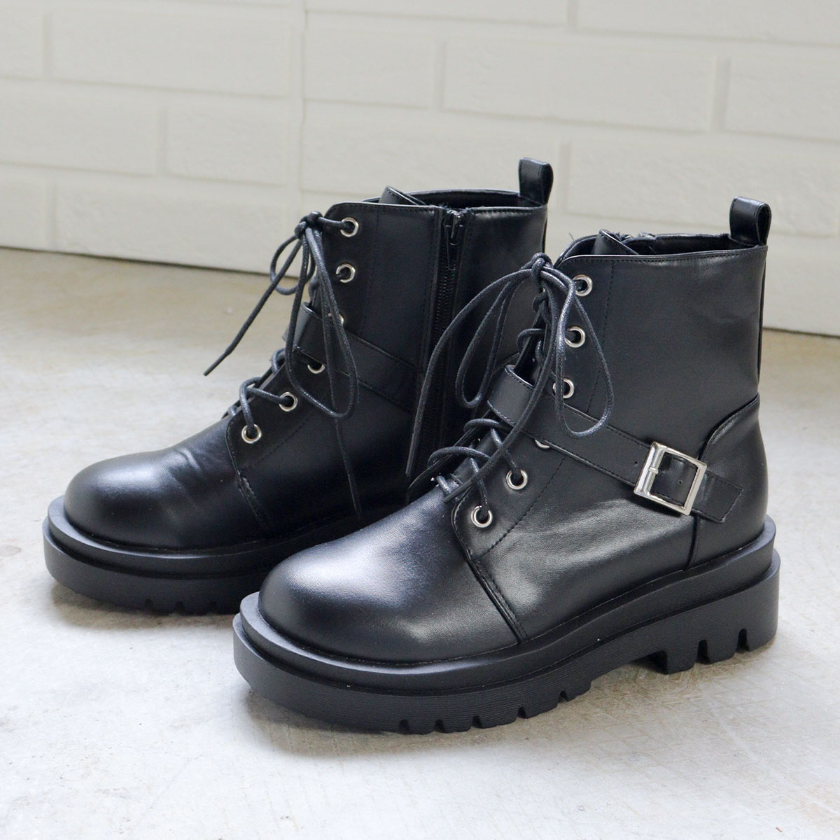 楽天市場】ブーツ ショート レディースレースアップ ベルト 厚底 5cm