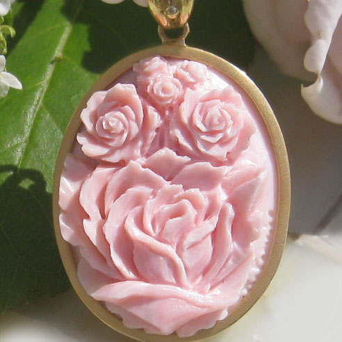 オ*ー様 SV925 シェルカメオ ピンクトルマリン付き ブローチ