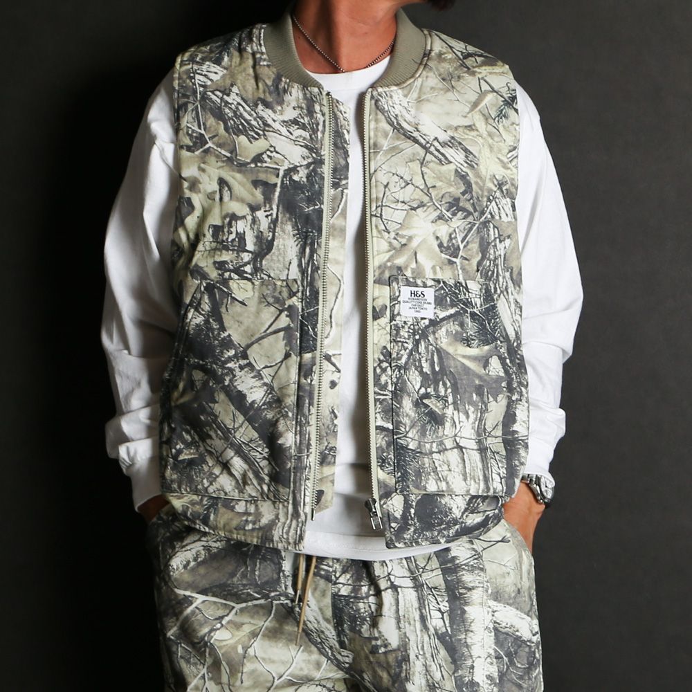 HideandSeek - Camo Zip Work Vest - BLK Camo / ワークベスト / HJ