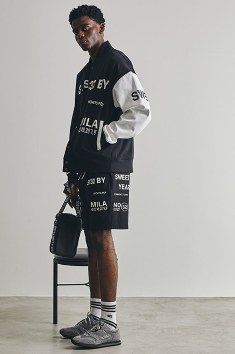 SY32 by SWEET YEARS - スタジアムジャケット (ブラック) ポリエステル