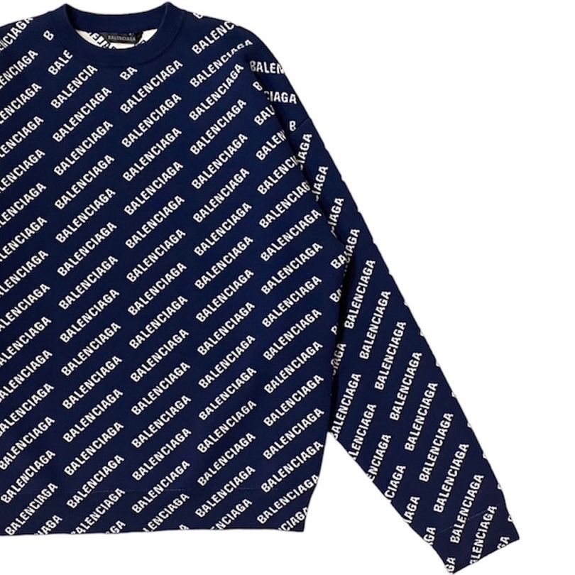 BALENCIAGA - バレンシアガロゴ総柄ニット / メンズ / ネイビー