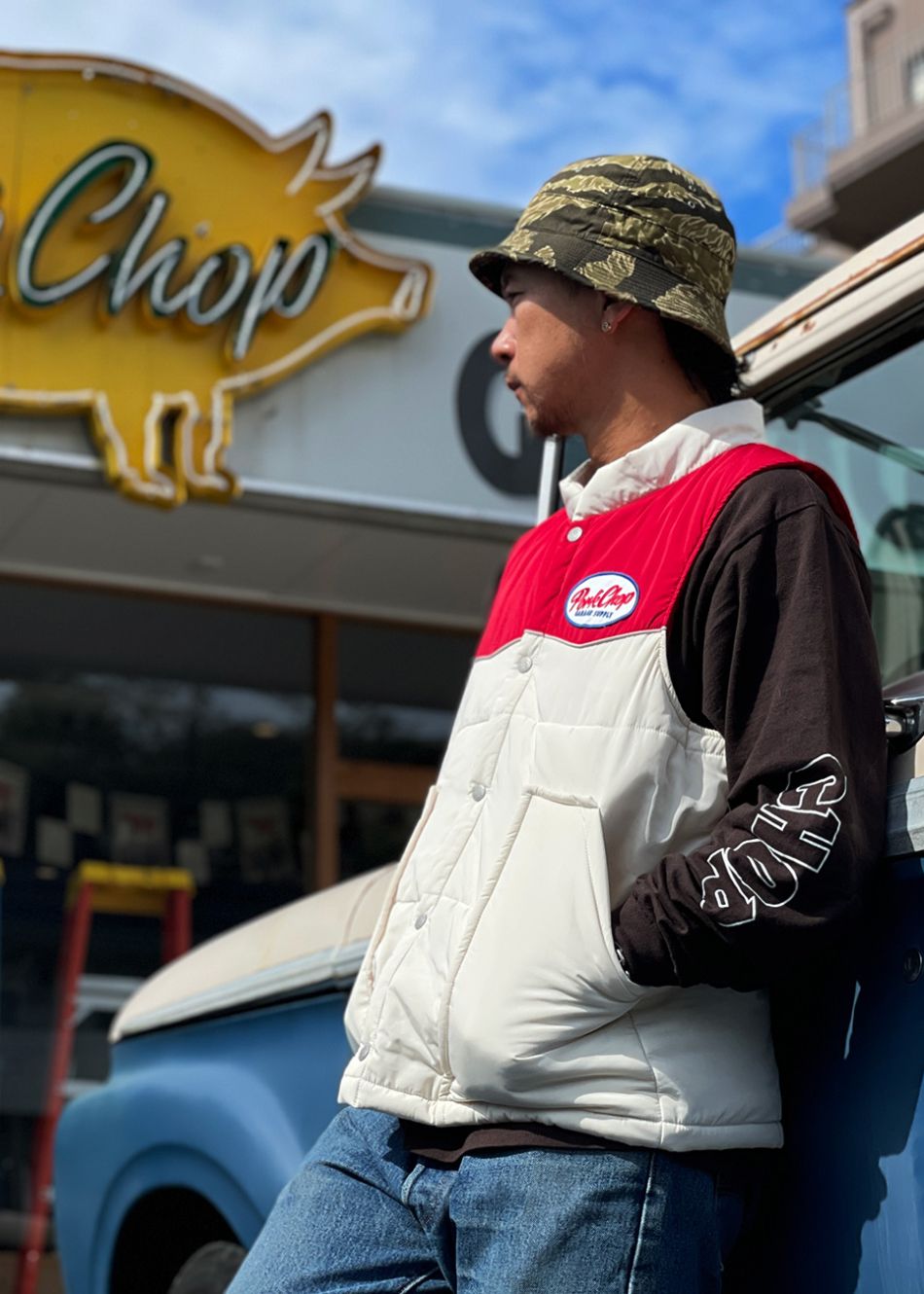 PORKCHOP GARAGE SUPPLY - RACING VEST (BEIGE×RED) / オリジナル