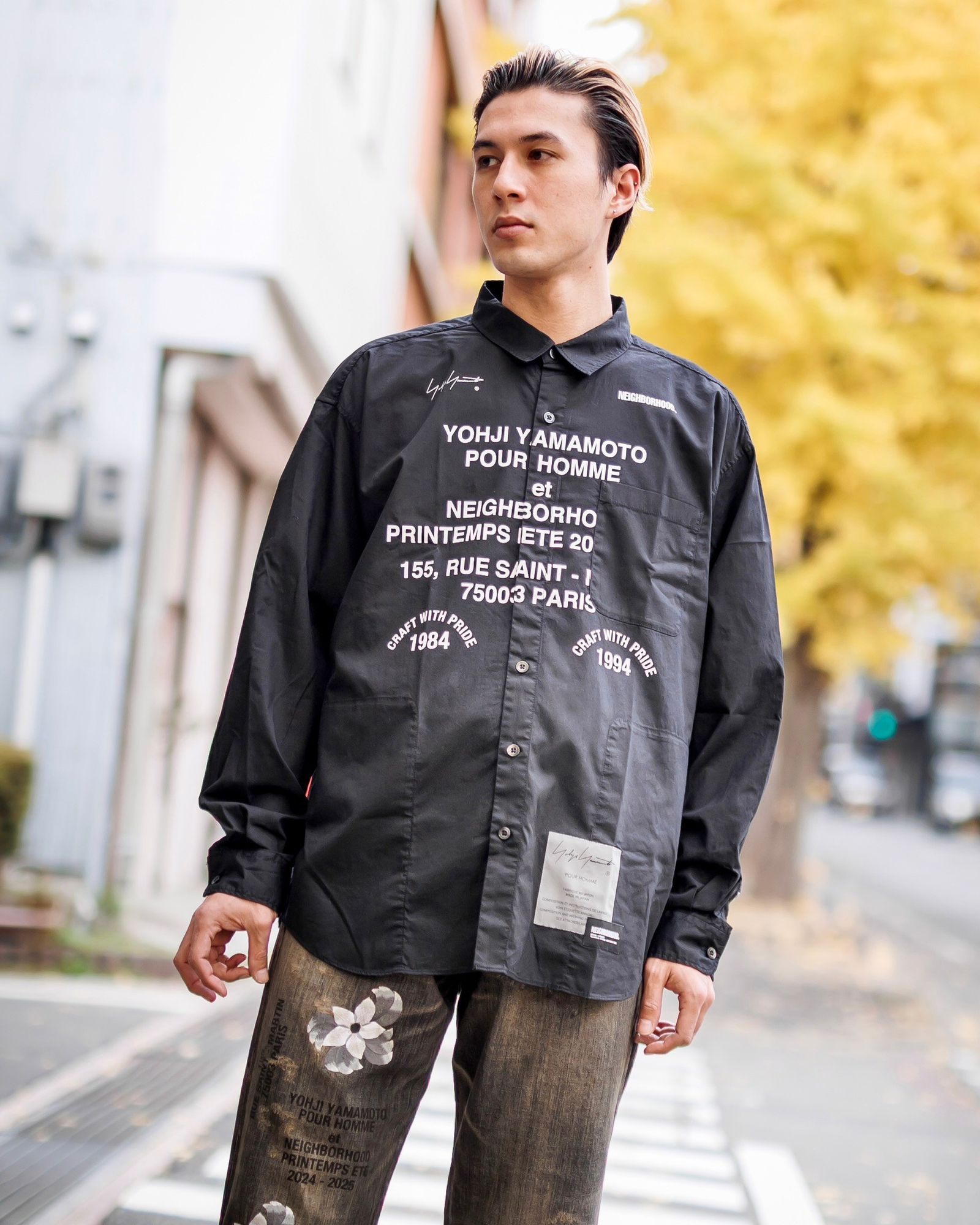 yohji yamamoto x NEIGHBORHOOD PRINT SHIRT LS (BLACK)スタイル