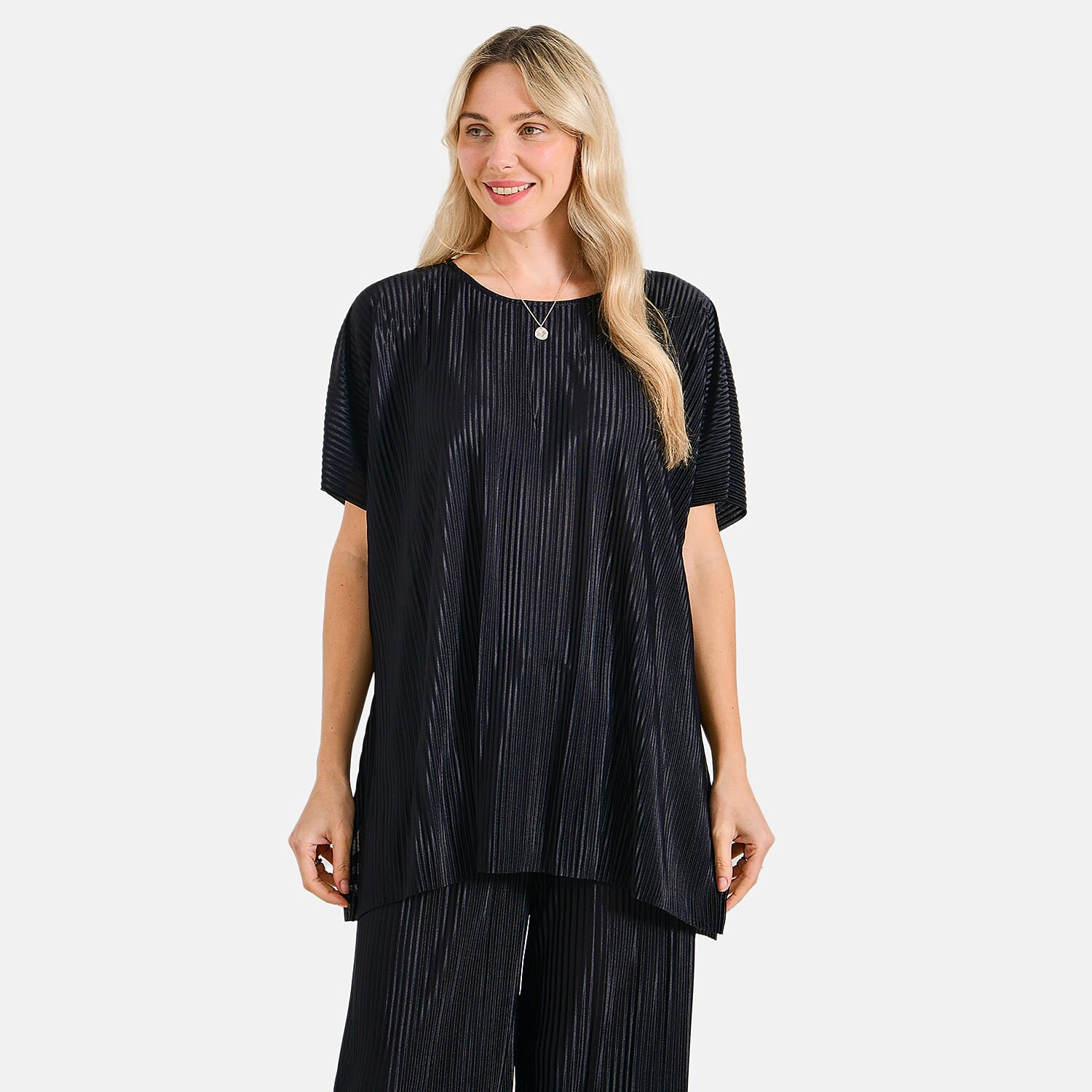 Buy Tamsy Black Solid 2 Piece Pleated Polyester Top and Bottom Set